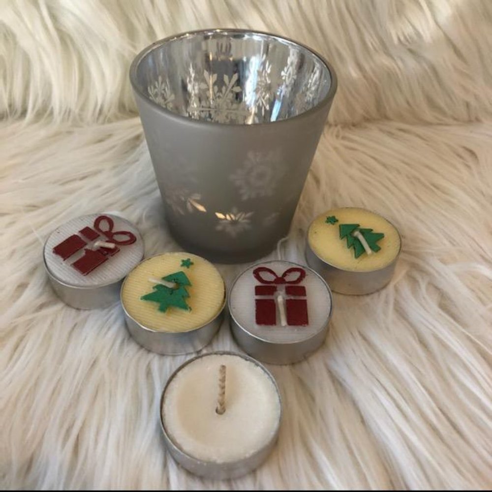 Donner & Blitzen Frosted Glass Candle Holder